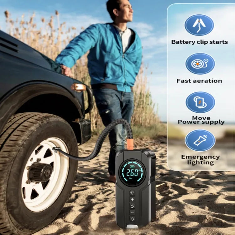 Car Jump Starter Air Pump Power Bank Lighting Portable Air Compressor